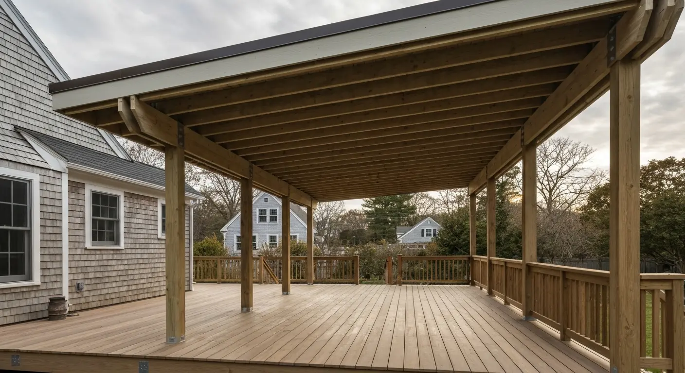 Covered deck with roof structure