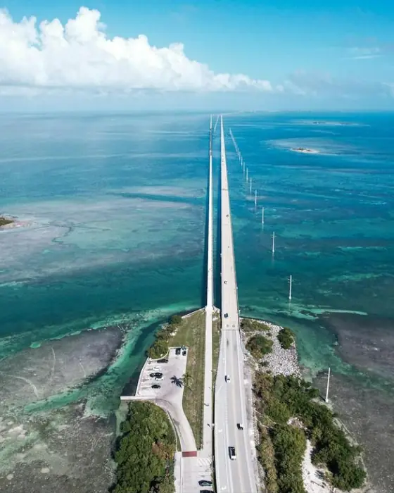 Aerial view of a highway over the water in the Florida Keys