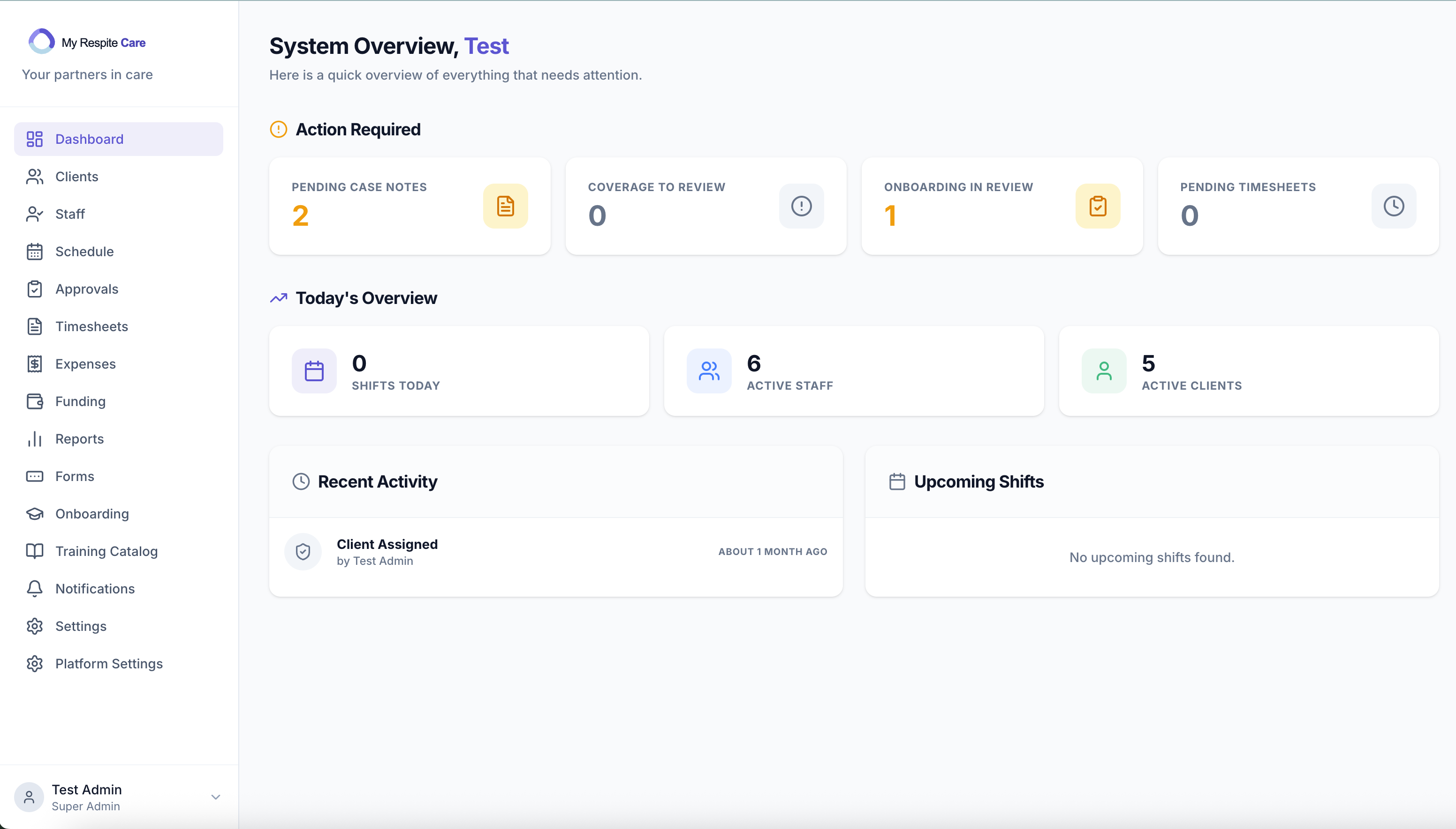 Admin Dashboard Staff Scheduling Screenshot