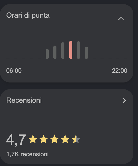 Recensione Google 5 stelle del locale
