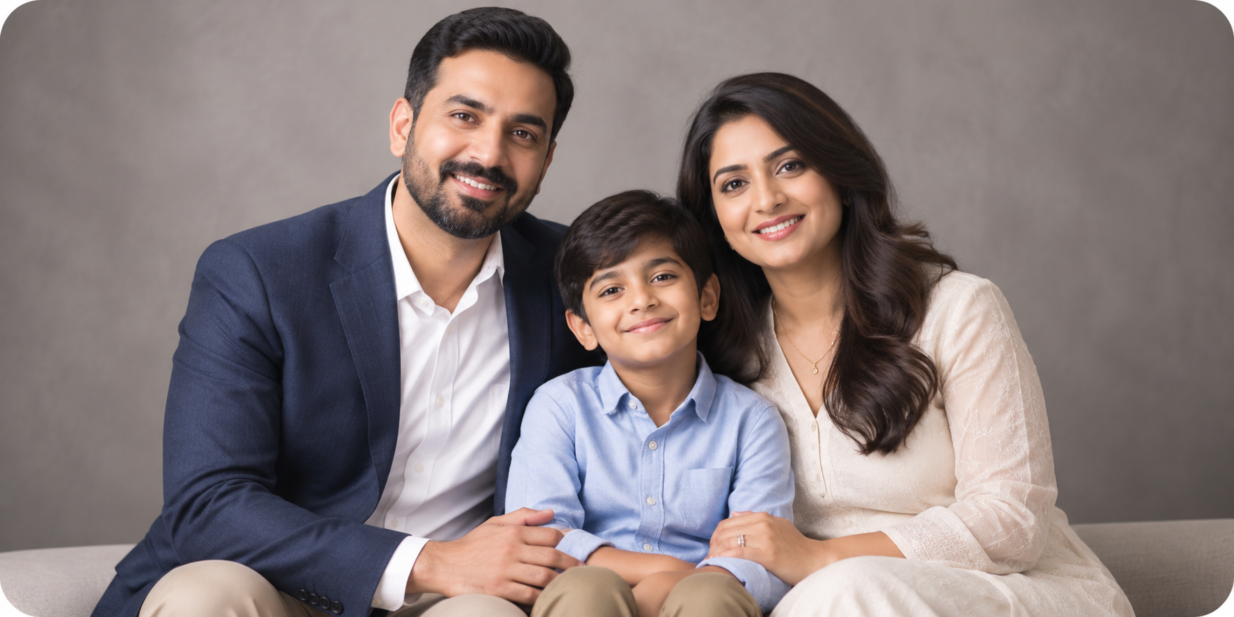 Young family together while reviewing individual and family health insurance coverage