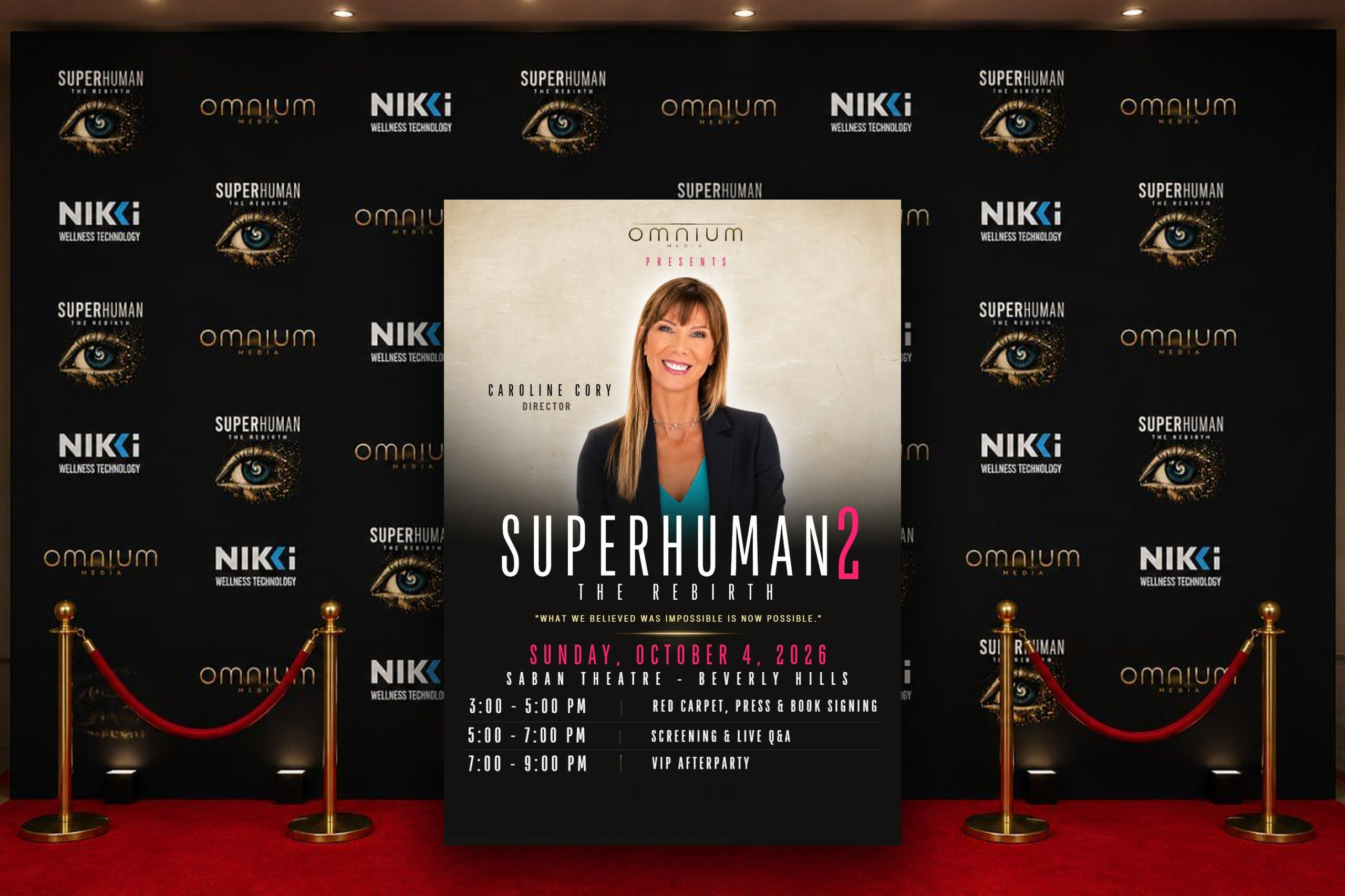 Superhuman 2 The Rebirth live premiere — Sunday, October 4, 2026, Saban Theatre, Beverly Hills — sponsored by Nikki Wellness Technology