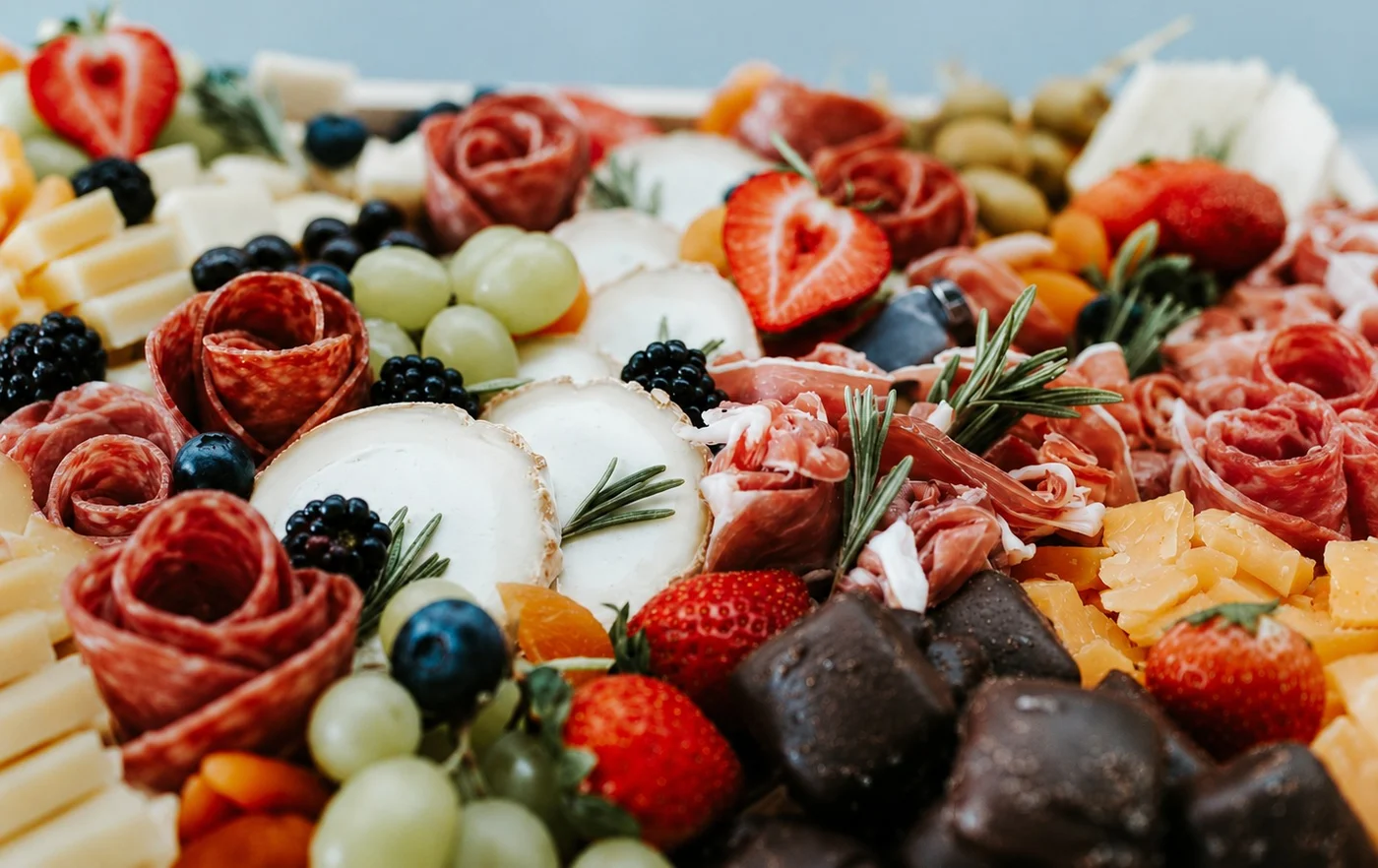 Charcuterie spread with artisan cheeses