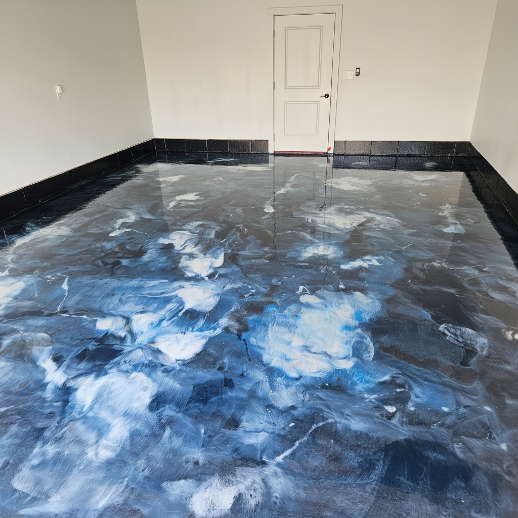 Metallic blue epoxy garage floor coating in Mason Oh
