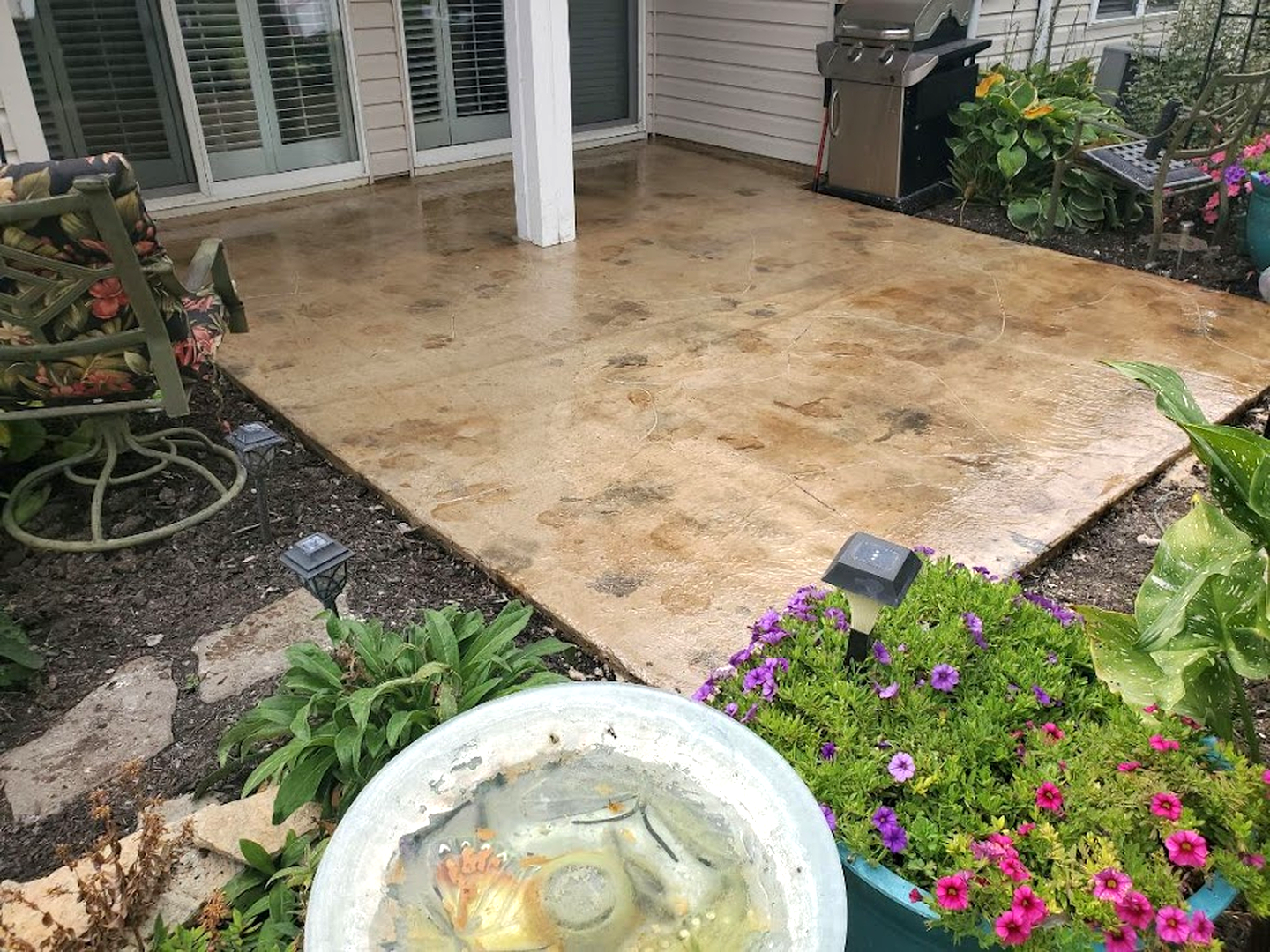 Patio concrete coating and stone stream resurfacing in Mason OH