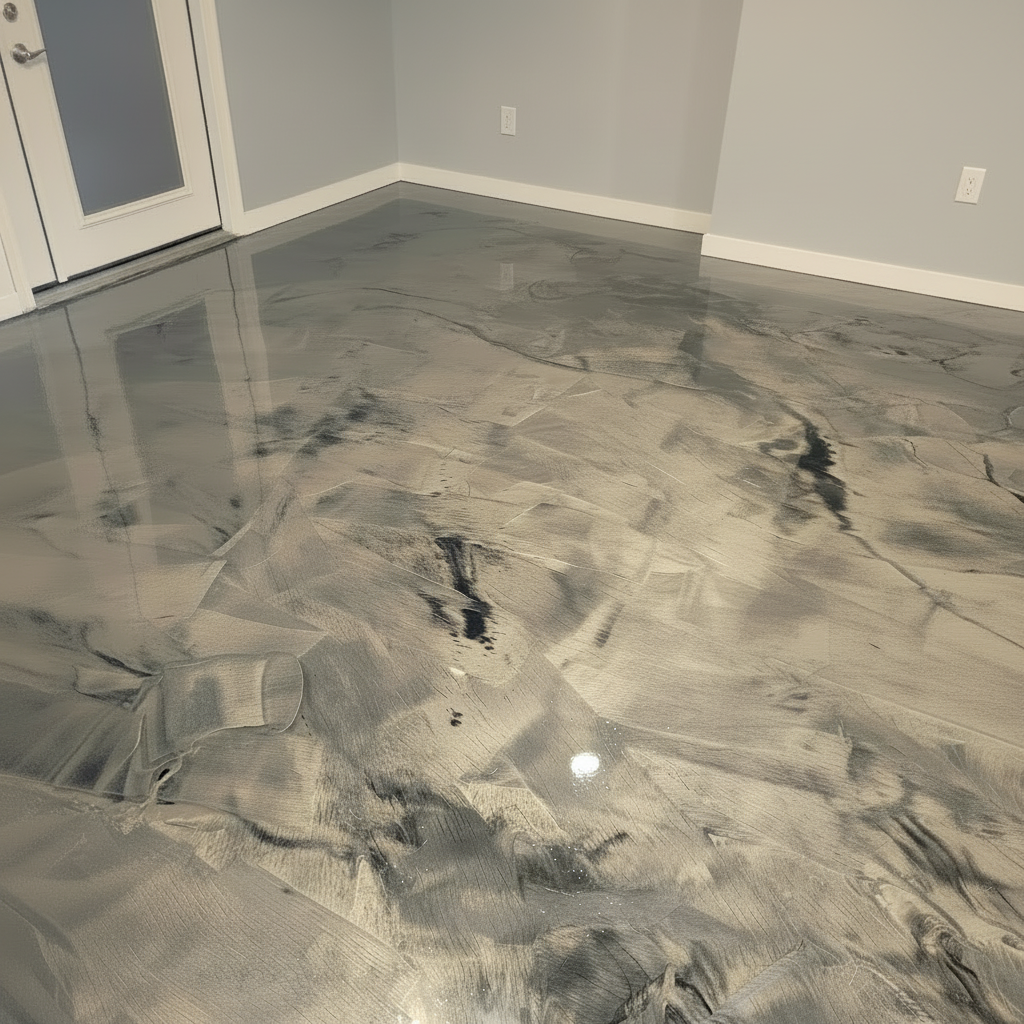 Basement polyaspartic floor coating for home gym and recreation room in Mason OH