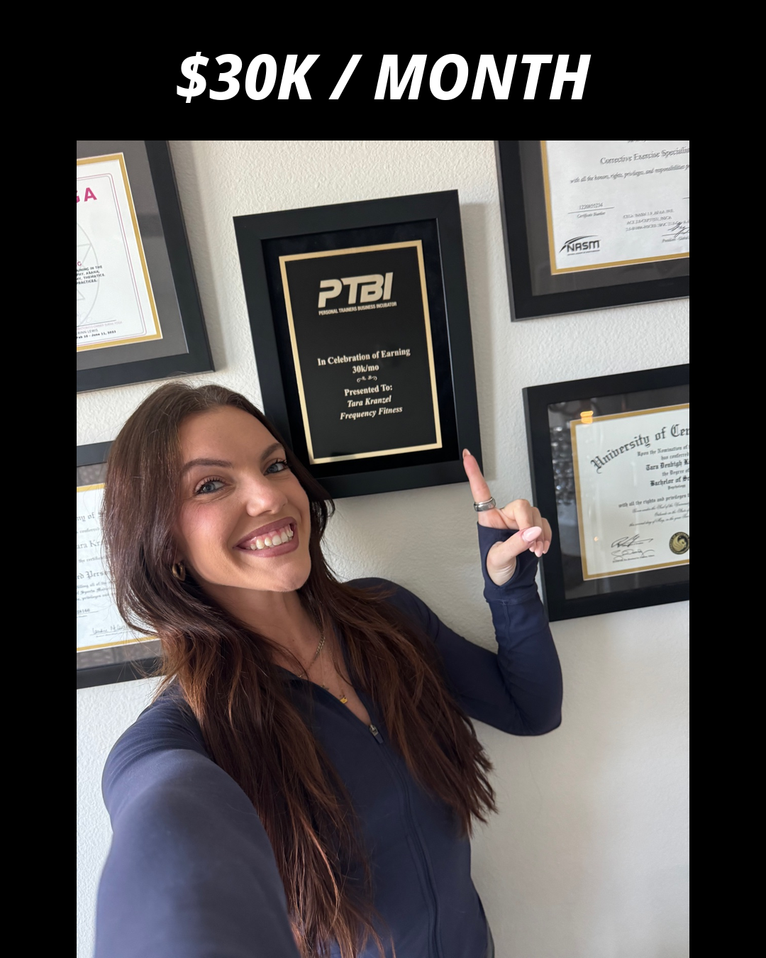 Tara Kranzel holding her PTBI win plaque