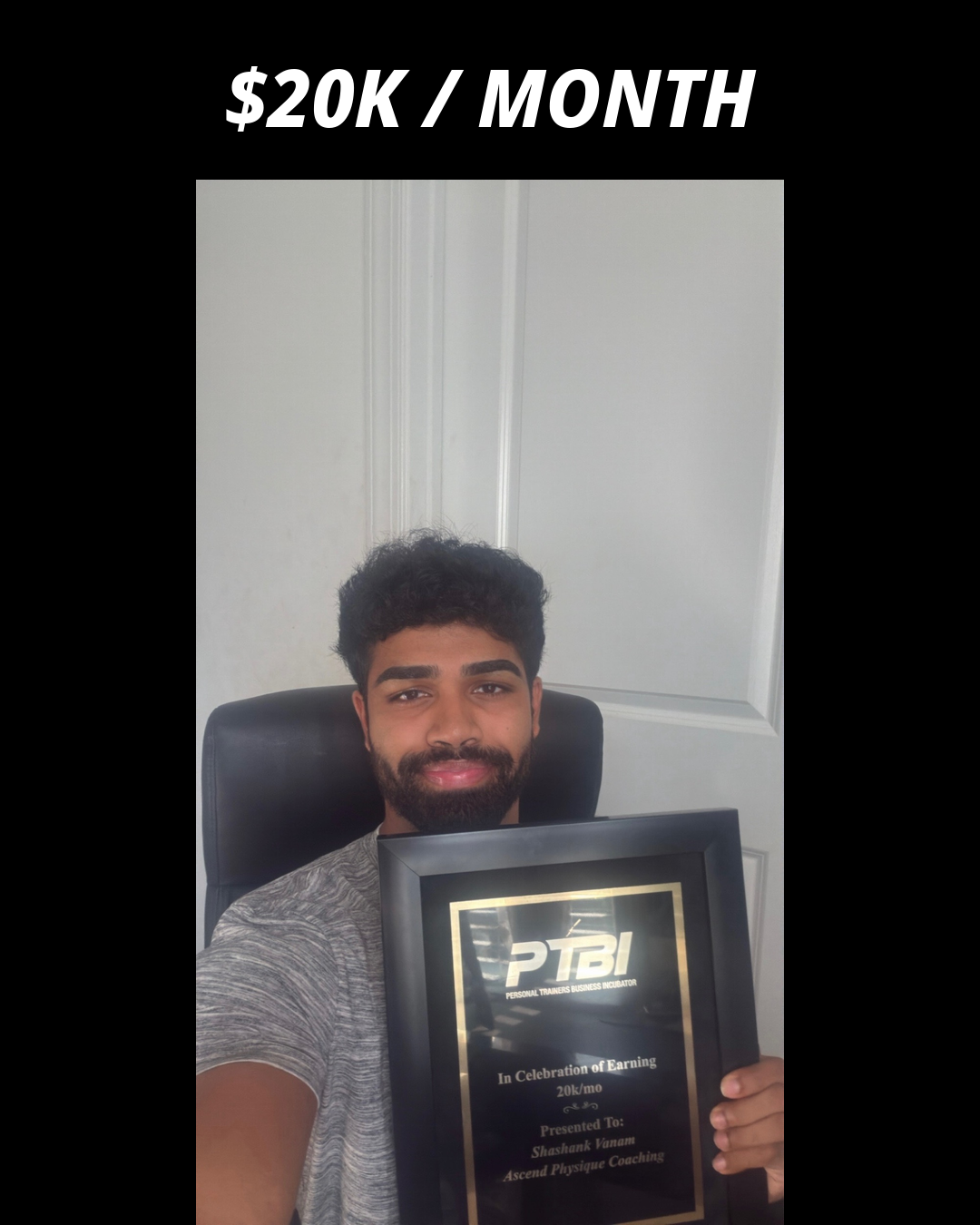 Shashank Vanam holding his PTBI win plaque
