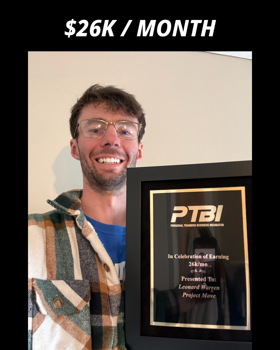 Leonard Warren holding his PTBI win plaque