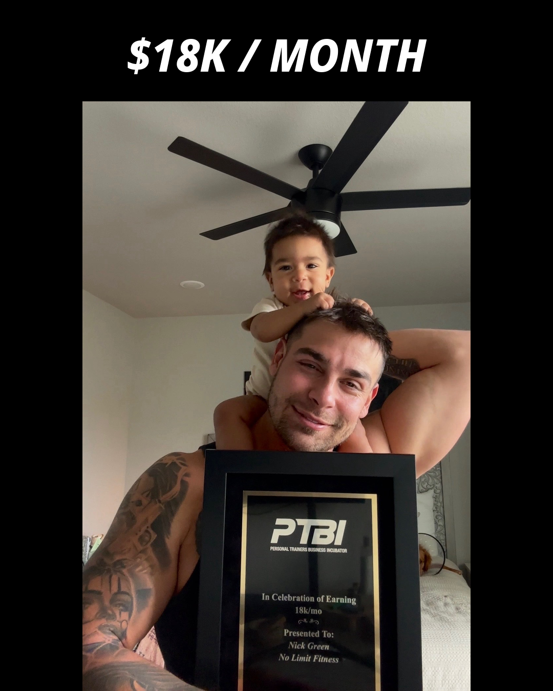 Nick Green holding his PTBI win plaque