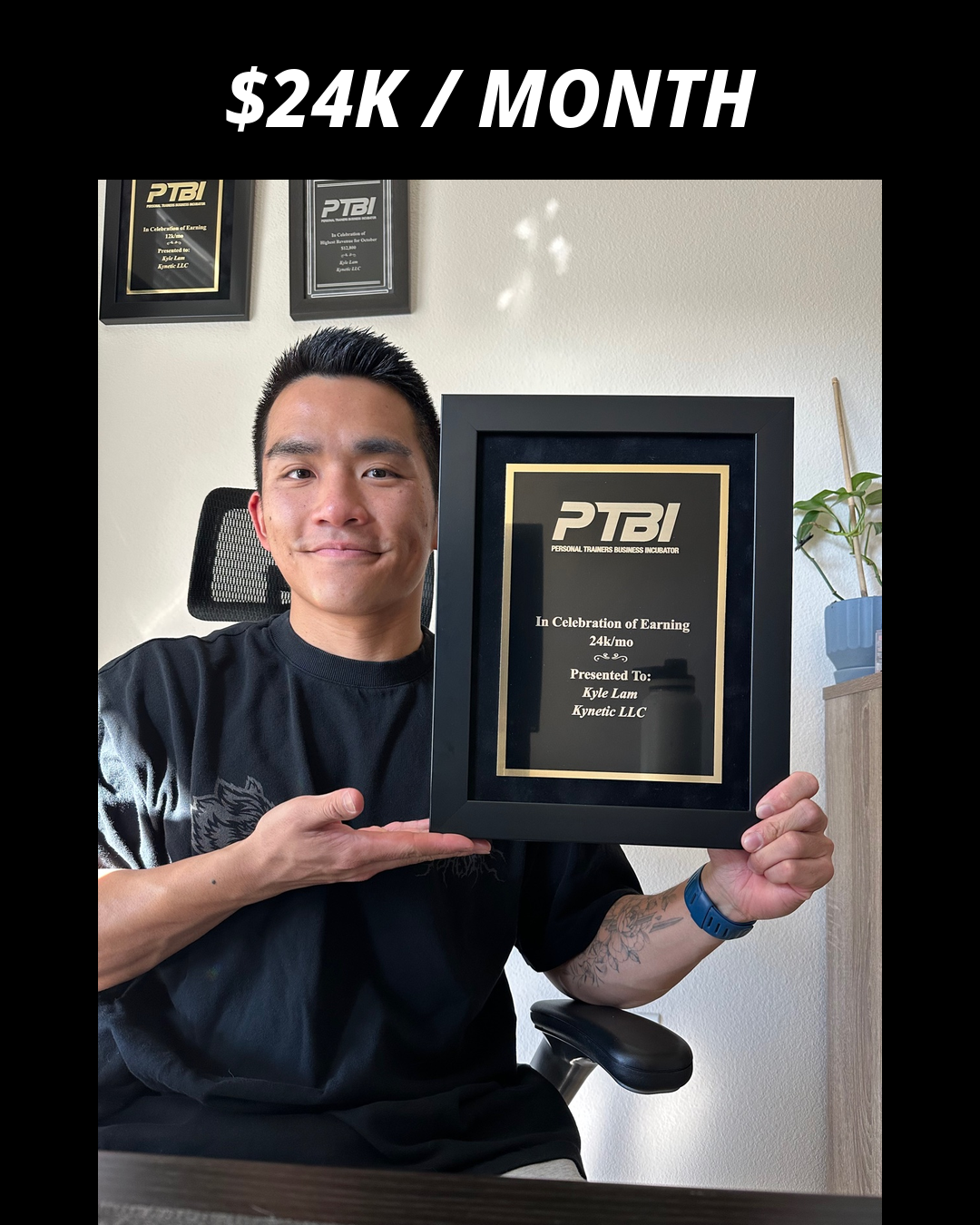 Kyle Lam holding his PTBI win plaque