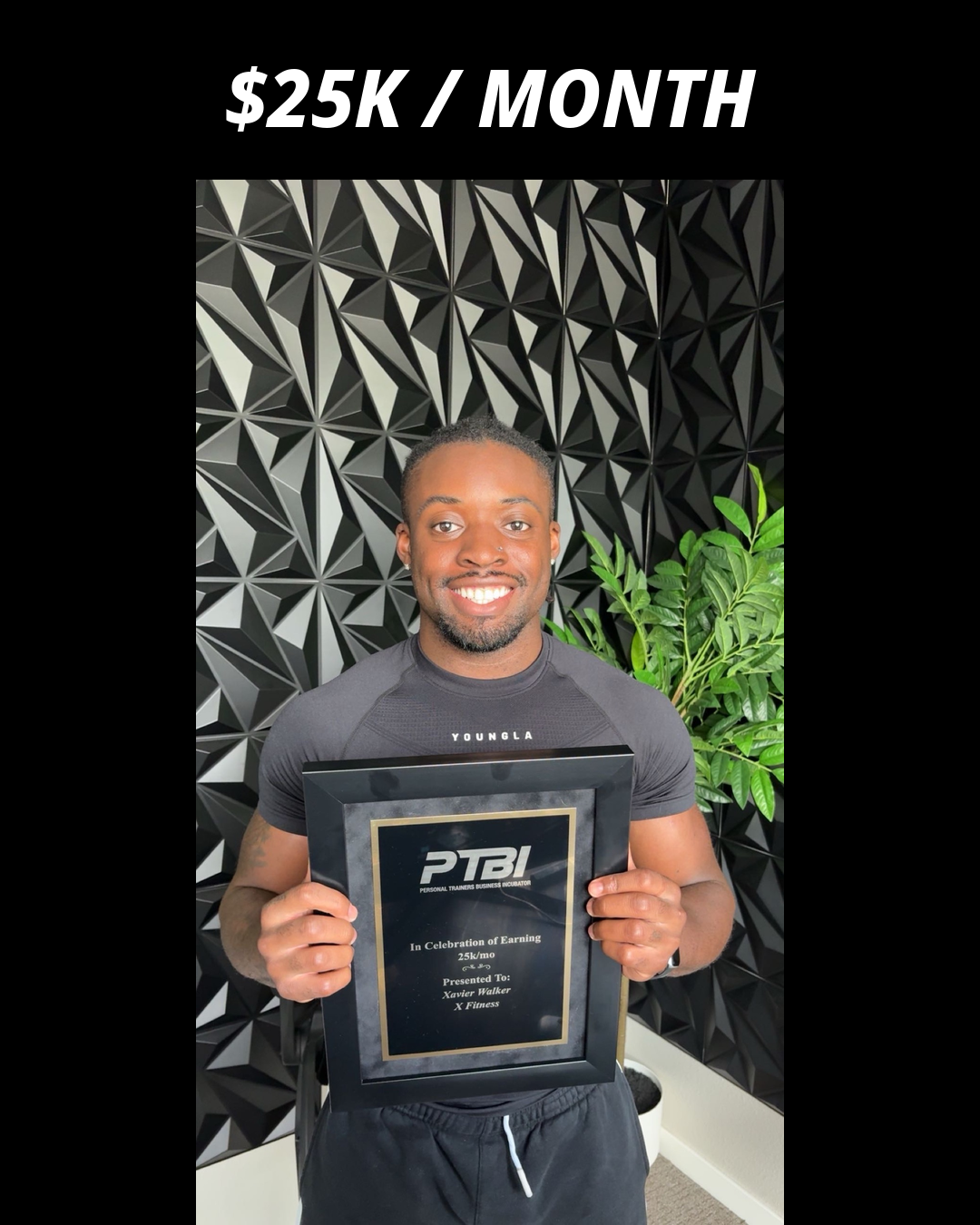 Xavier Walker holding his PTBI win plaque