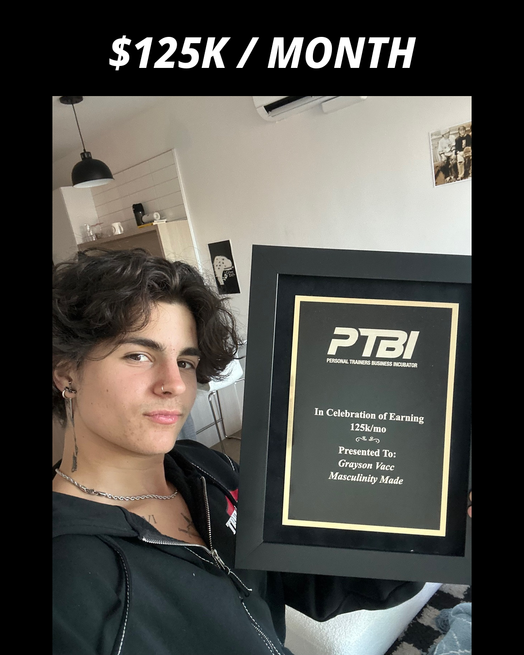 Grayson Vacc holding his PTBI win plaque