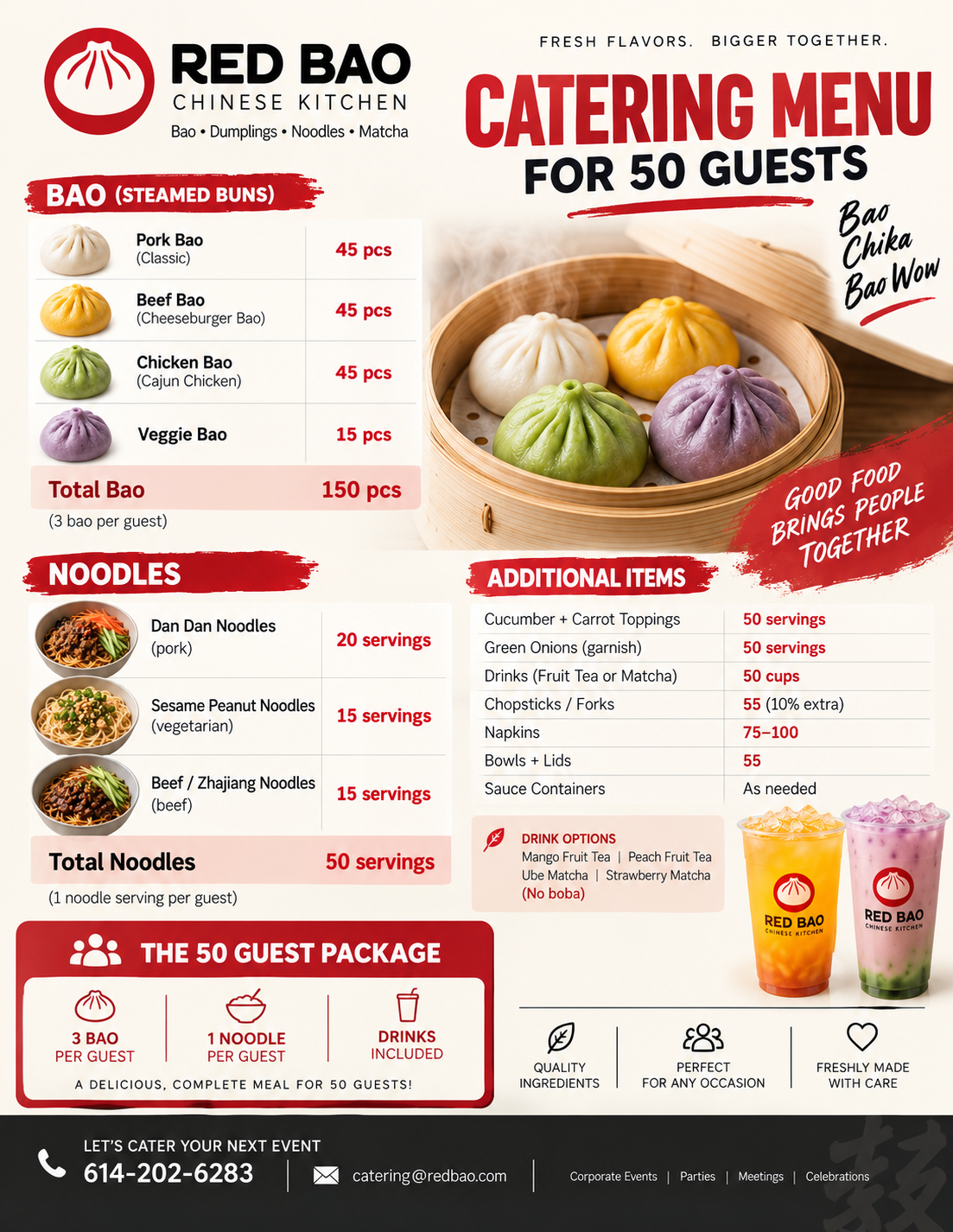 Sample Red Bao Kitchen catering menu for 50 guests