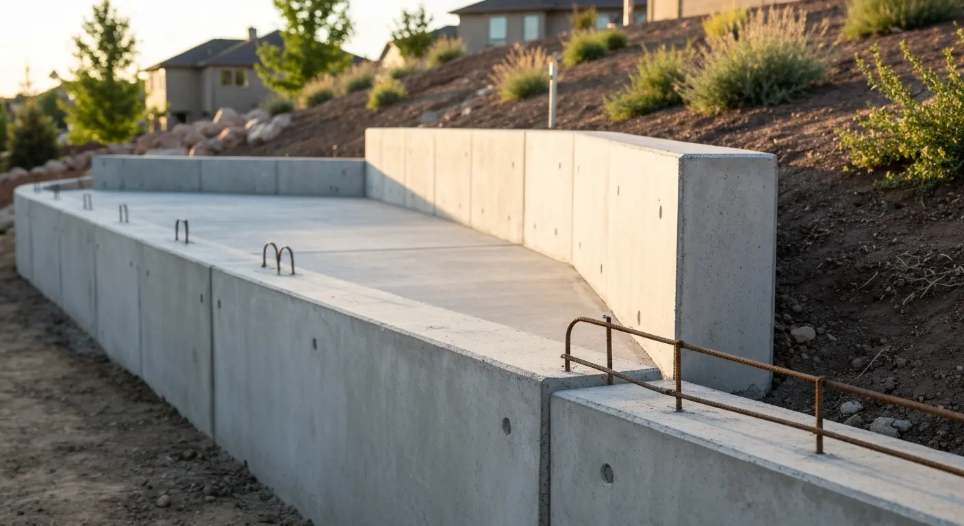 Concrete retaining wall in Park Hill