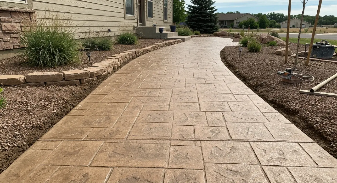 Stamped concrete pathway