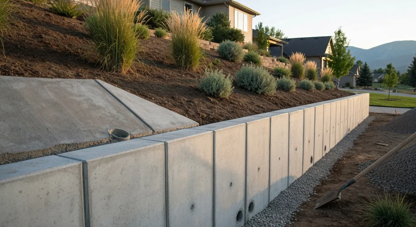 Retaining wall and landscape features