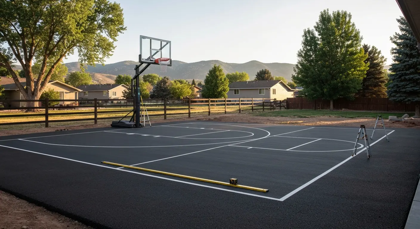 Backyard basketball court installation