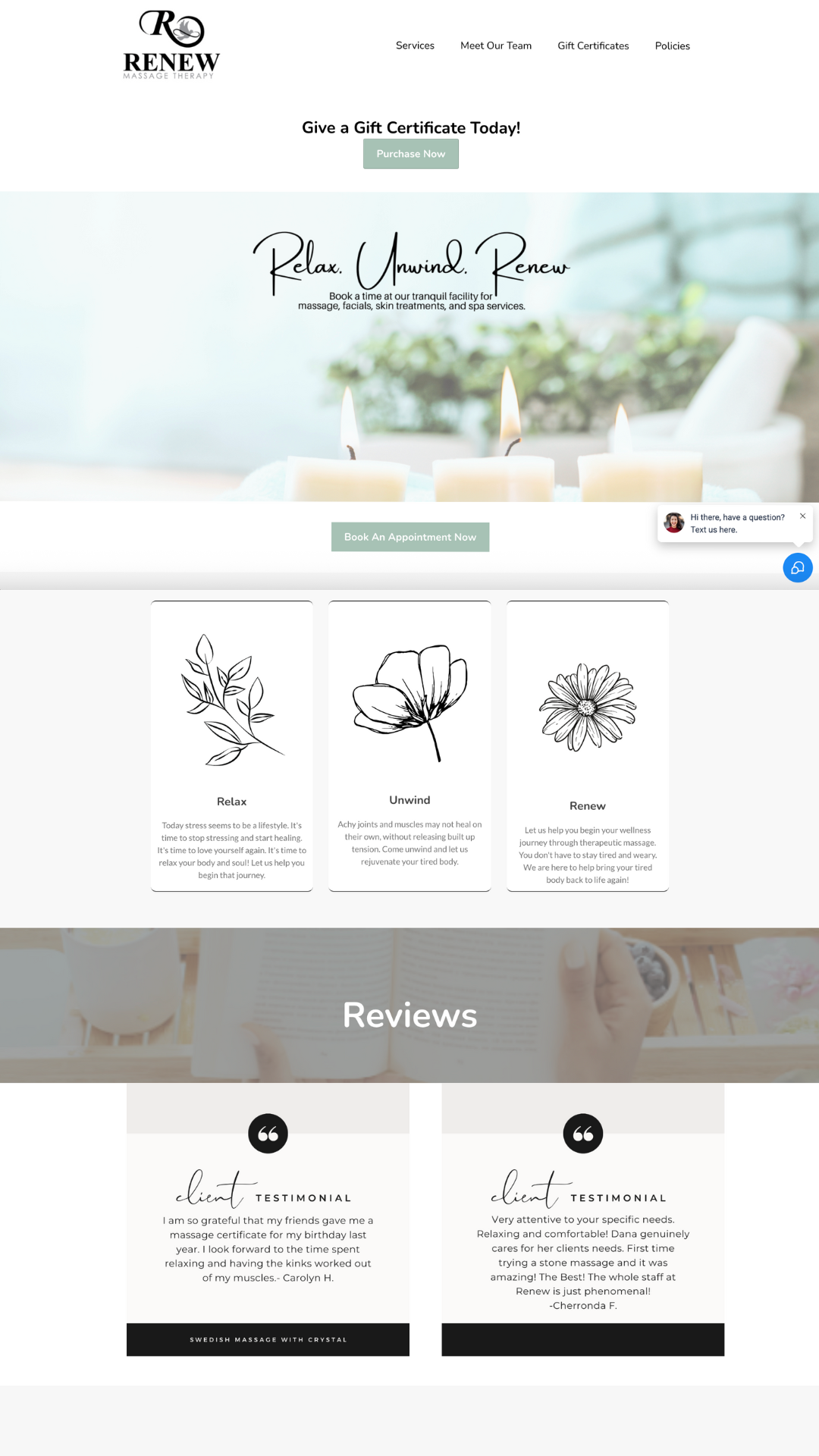 Website design for Renew Massage Therapy in Springfield, Tennessee