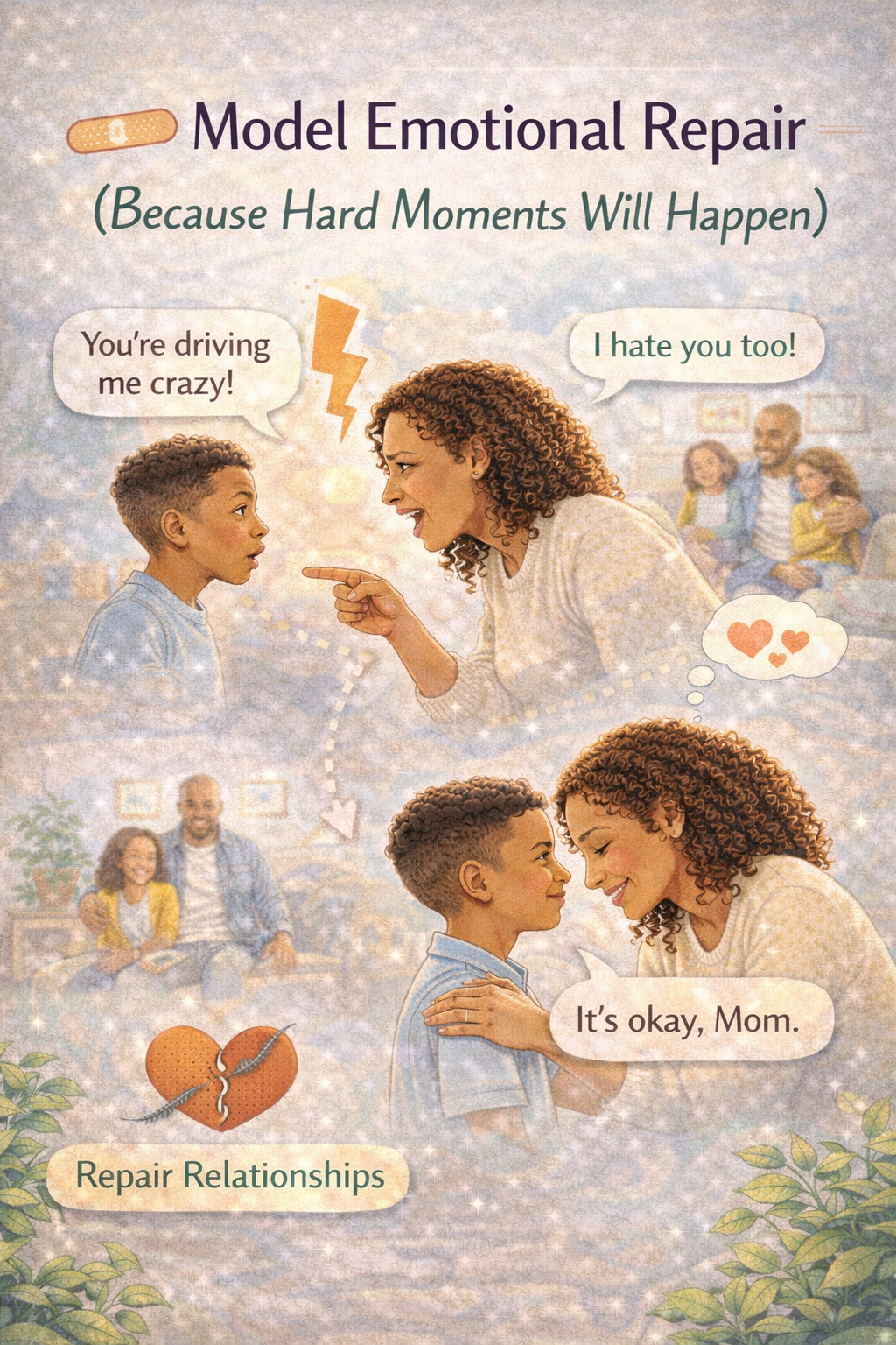 “Parent apologizing and reconnecting with child after conflict, demonstrating emotional repair, trust-building, and healthy family communication.”