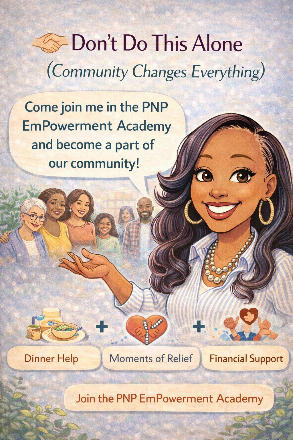 “Family life coach Diamond Taylor-Brown inviting families to join the PNP Empowerment Academy, highlighting community support, connection, and parenting guidance.”