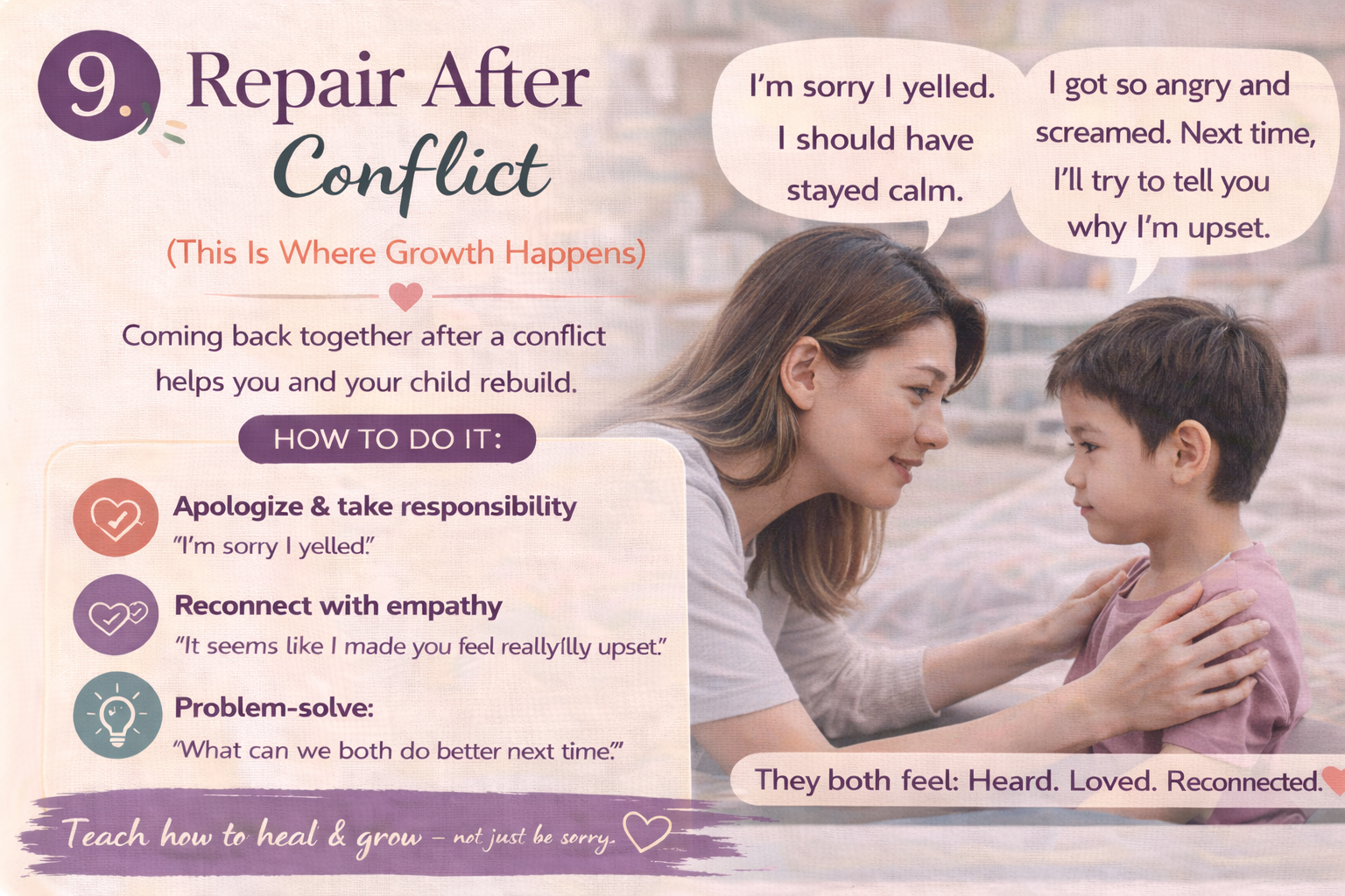 mother gently reconnects with her young son after conflict, demonstrating emotional repair, empathy, and positive parenting techniques to rebuild trust and strengthen parent-child relationships.