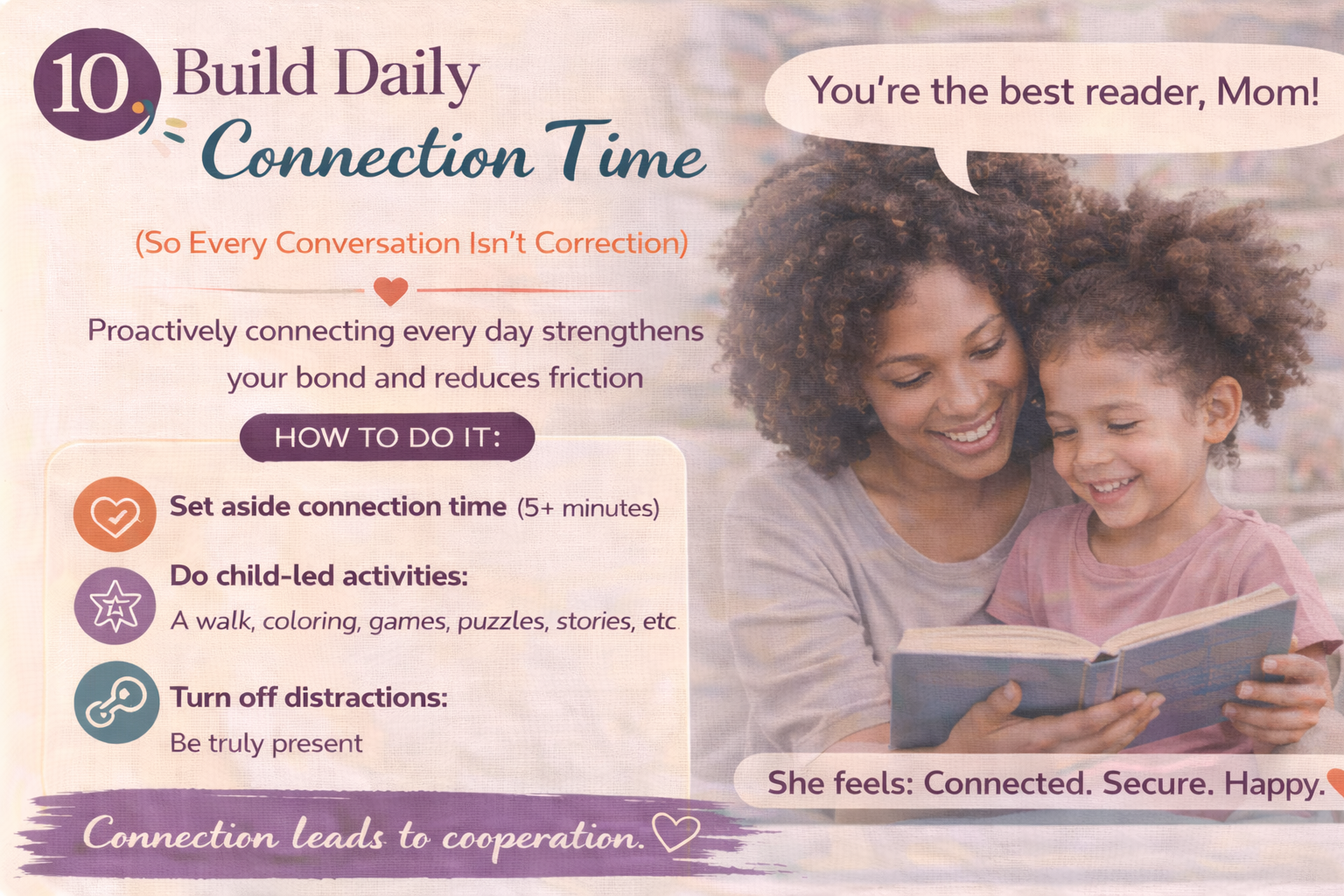 mother and daughter share quality time reading together, illustrating daily connection, positive parenting, and strong parent-child bonding that builds trust and emotional security.