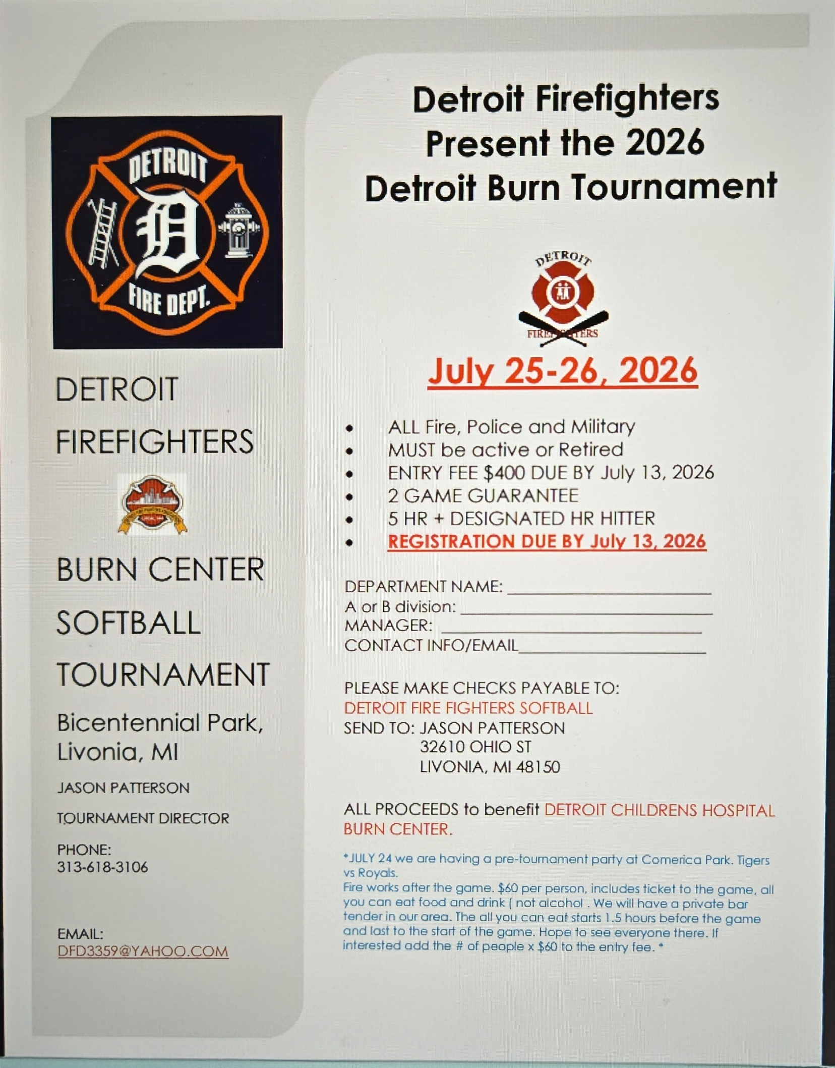 Detroit Fire Department Burn Tourney 2026