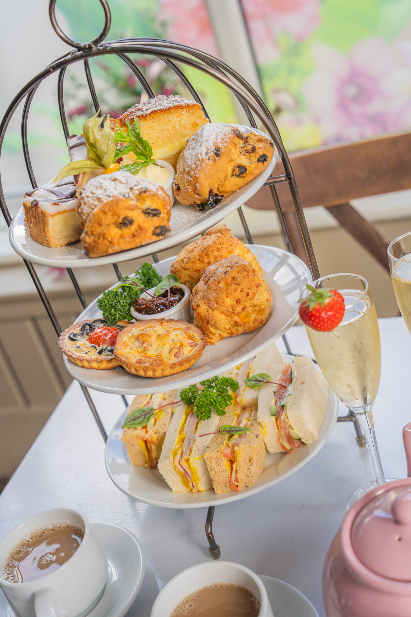An afternoon tea table set for a group celebration