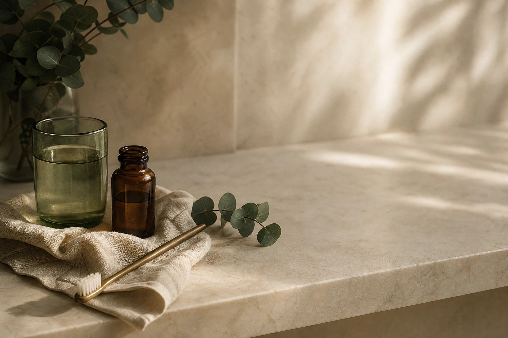 Oral care items on a linen cloth
