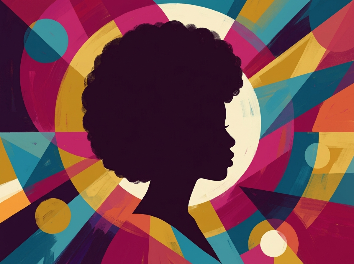 Woman dancing with abstract flowers minimalist