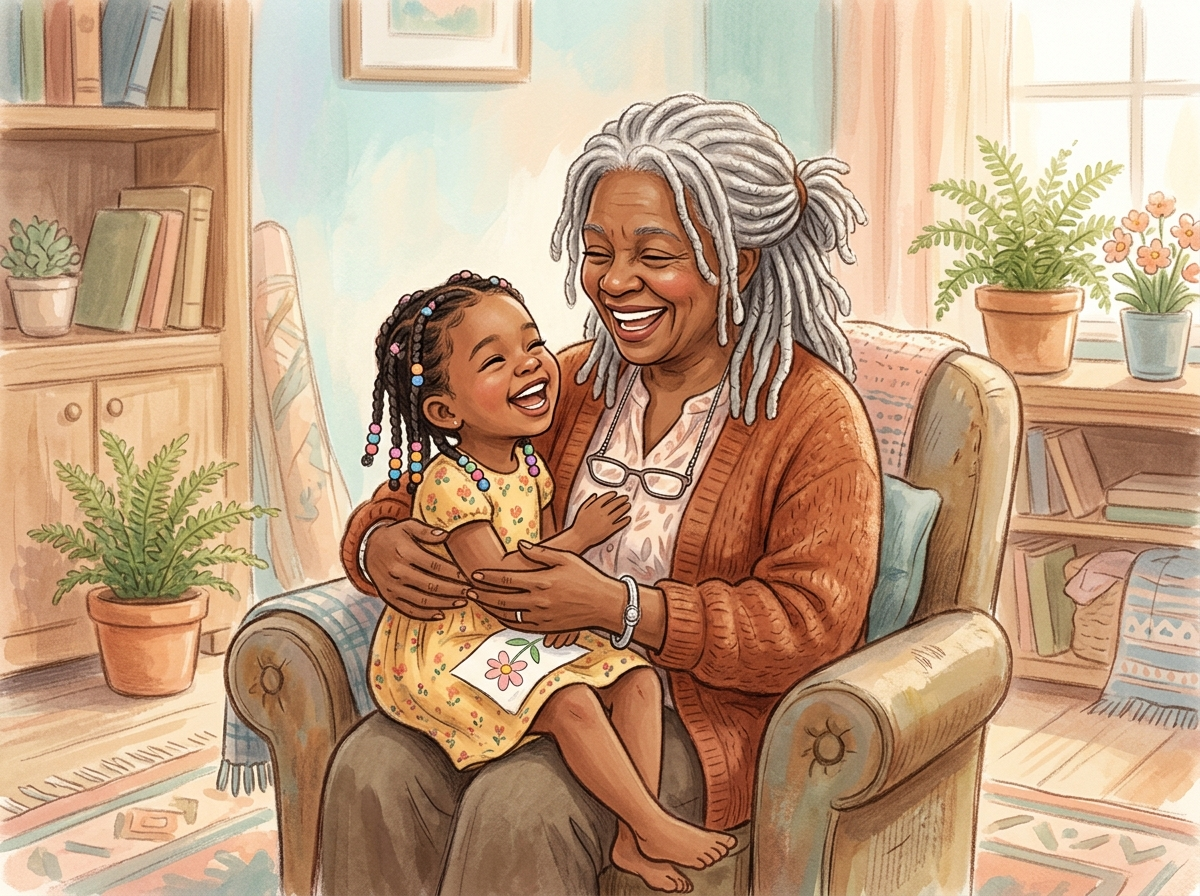Grandmother and granddaughter laughing together