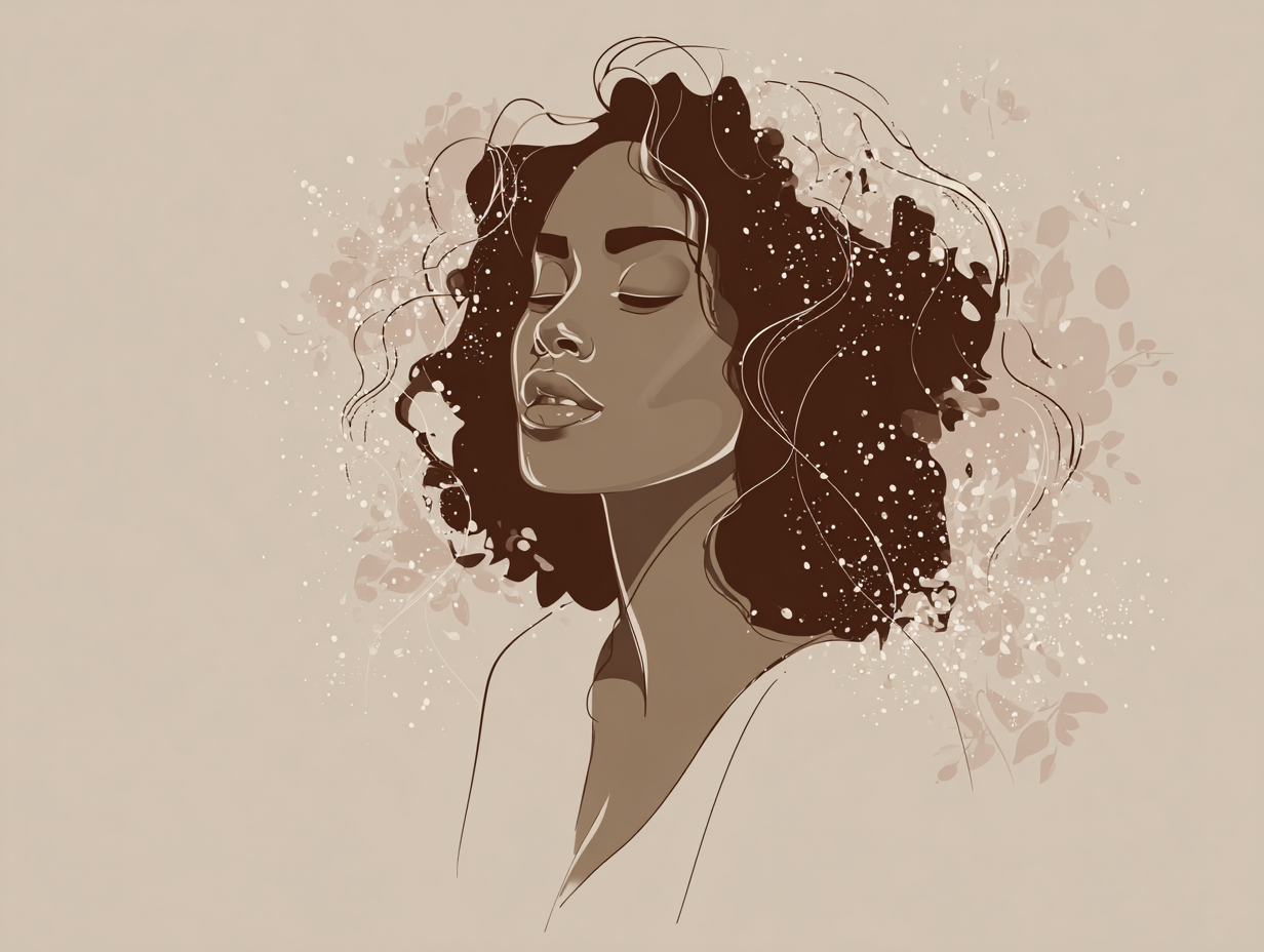 Black woman with afro and flowers in warm orange glowing background