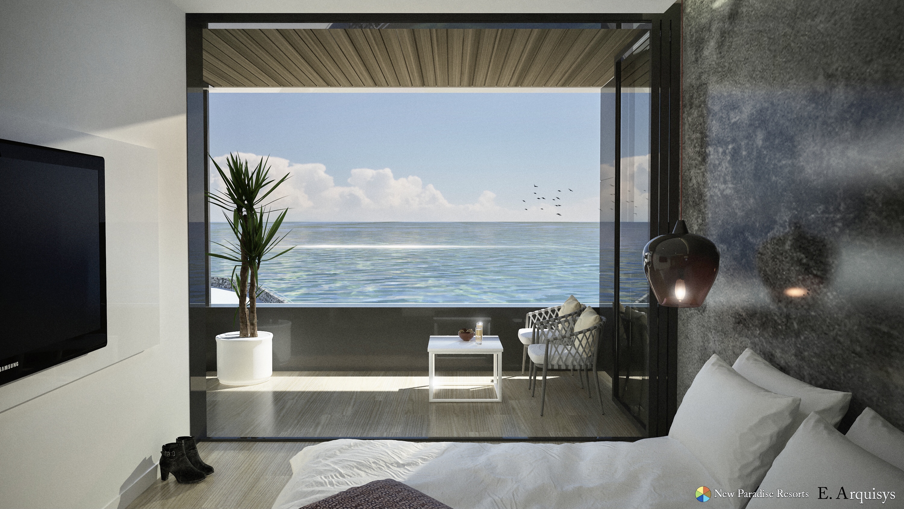 Interior piso obra nueva Las Palmas con vistas al mar
