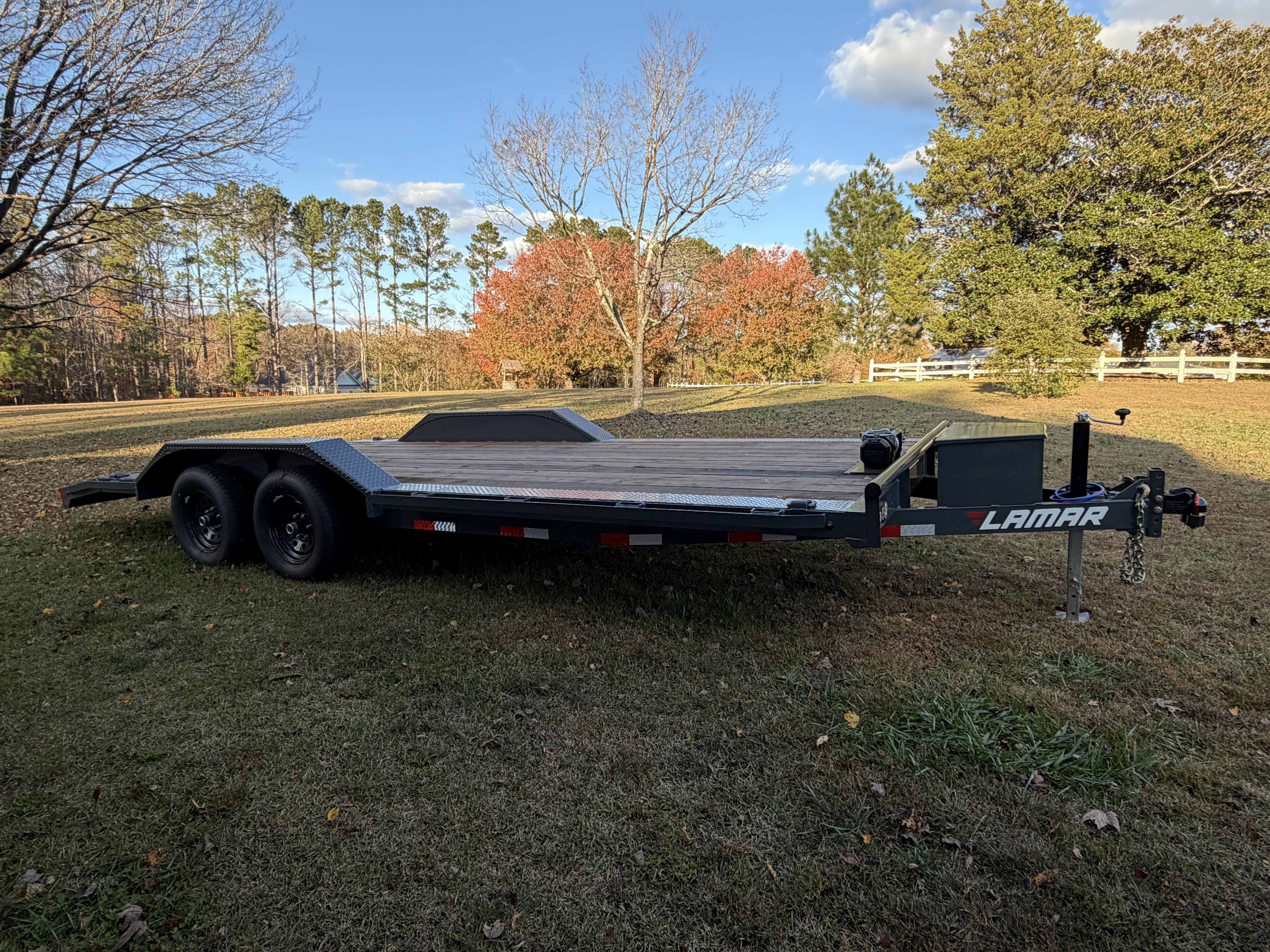 Car hauler trailer with a winch for rent in Zebulon, NC
