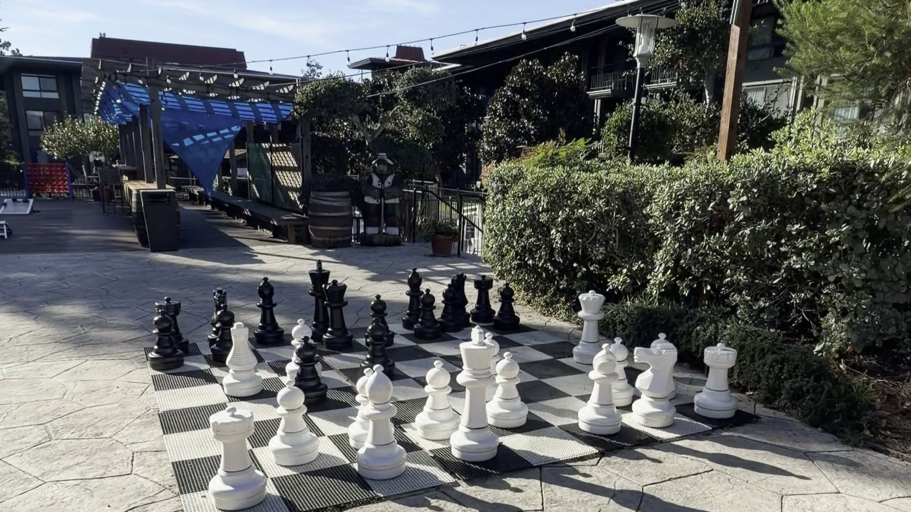 The giant chess set on the Hyatt patio