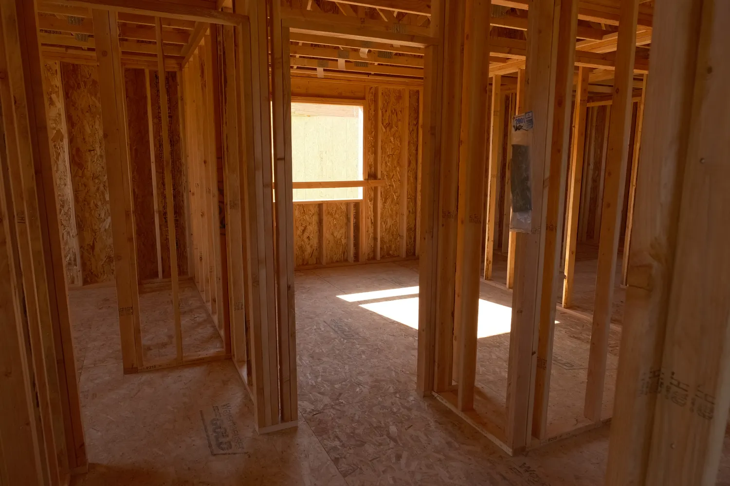 Interior wood framing at a Holt Homes builder project