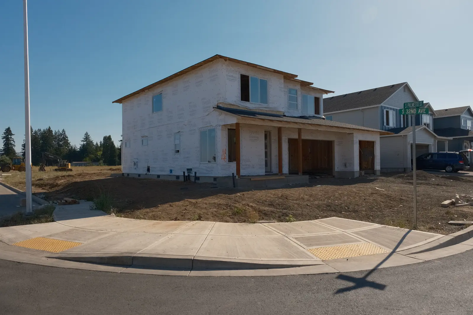 Weather-wrapped home during construction at a Holt Homes project