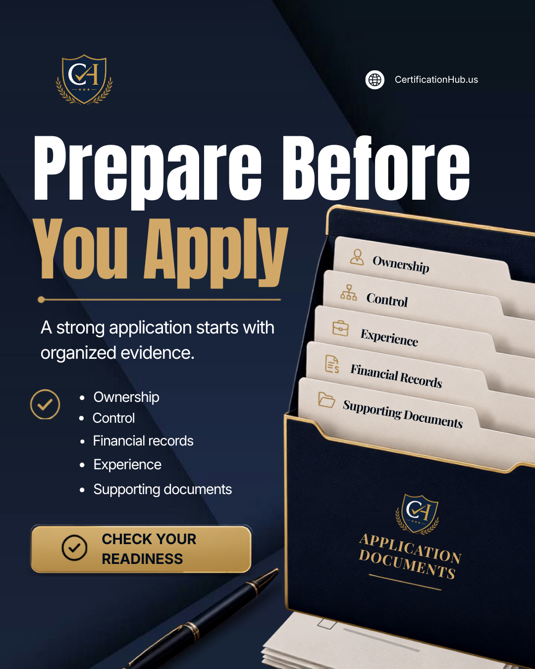 Certification Hub graphic about preparing application documents before applying