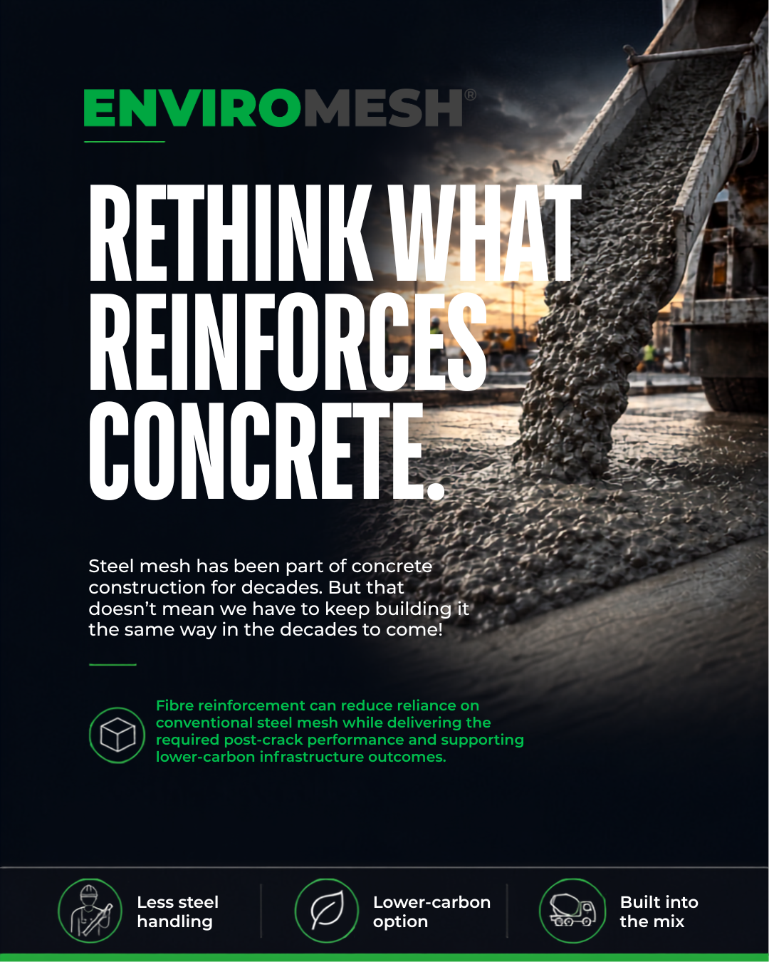 Enviromesh graphic on concrete reinforcement and lower-carbon construction