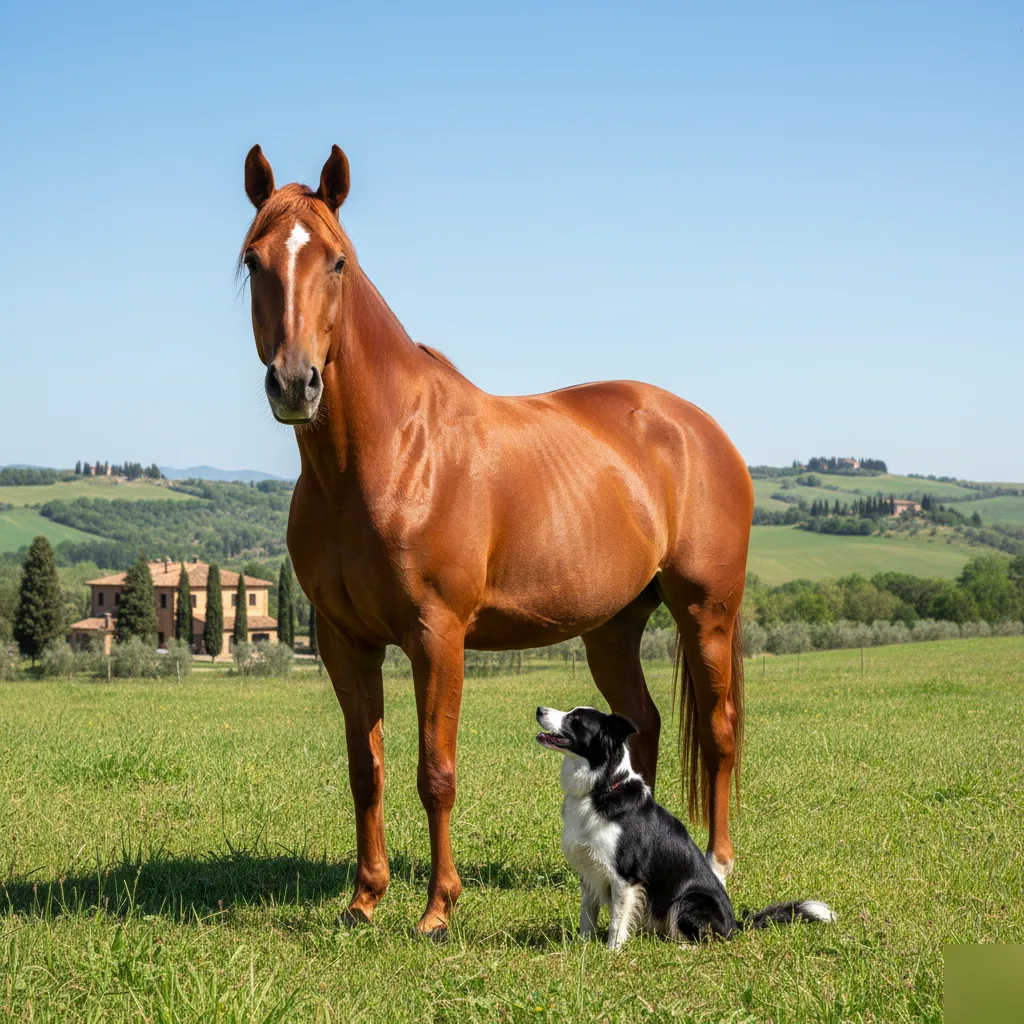 Healthy horse and dog together on a farm in Northwest Georgia