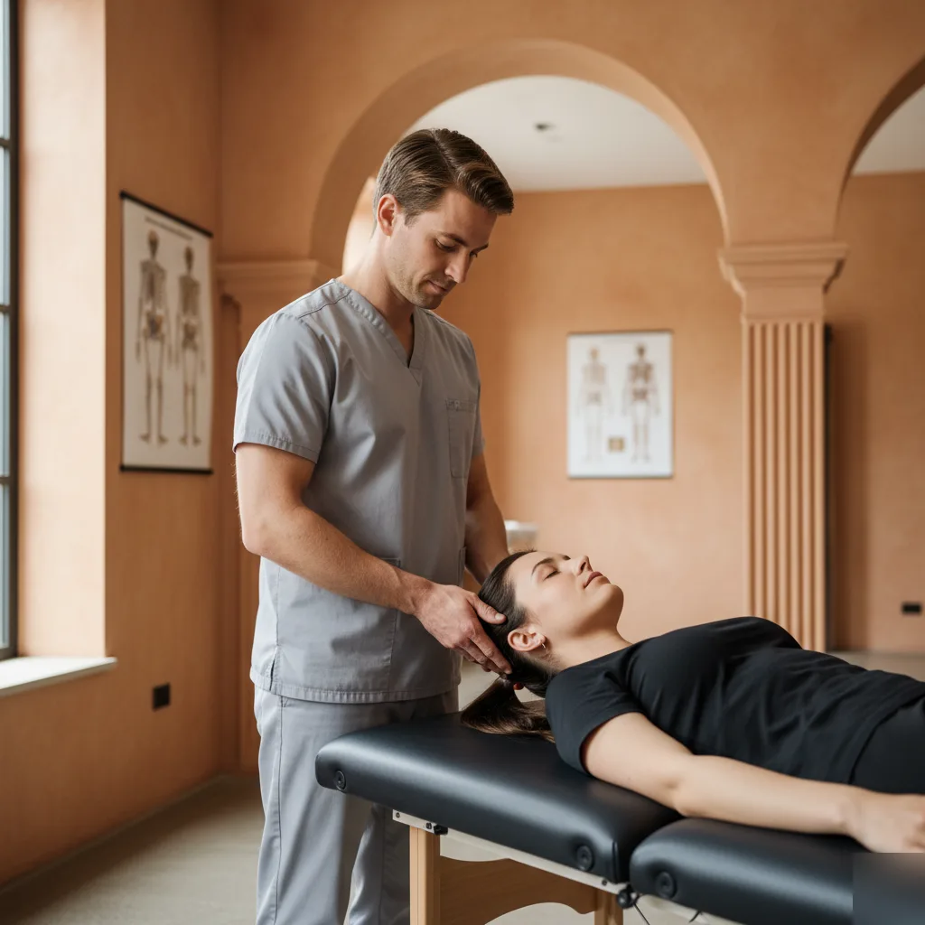 Chiropractor performing a cervical neck adjustment on a female patient at Douglas Family & Animal Chiropractic in Rome, GA