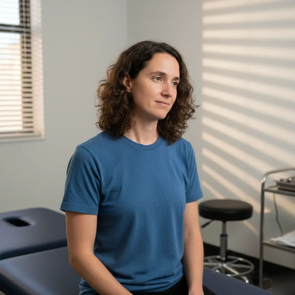 Patient seated on a chiropractic treatment table in a Rome, GA chiropractic office before a spinal adjustment