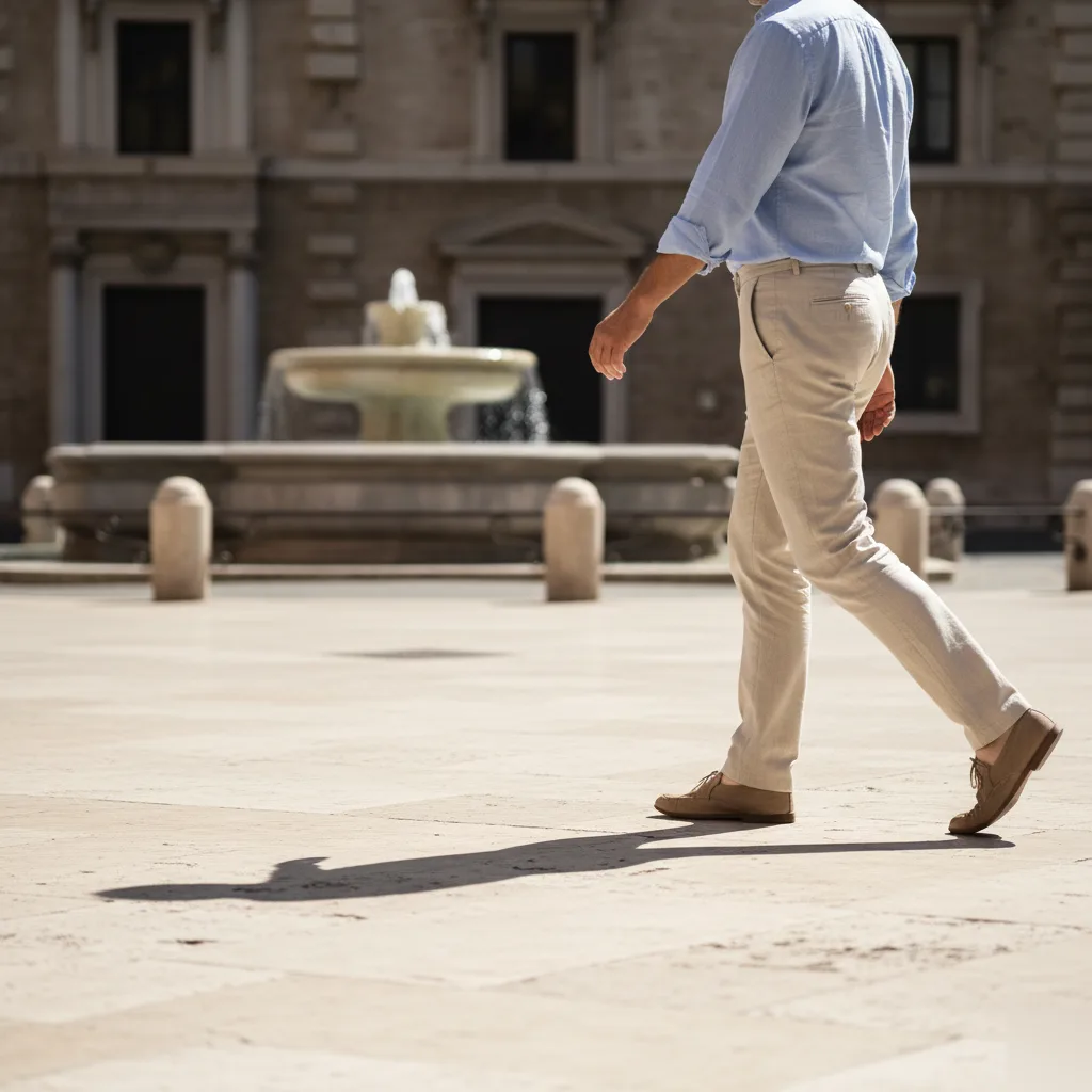 Patient taking a relaxed walk through a Rome, GA plaza after a spinal manipulation appointment