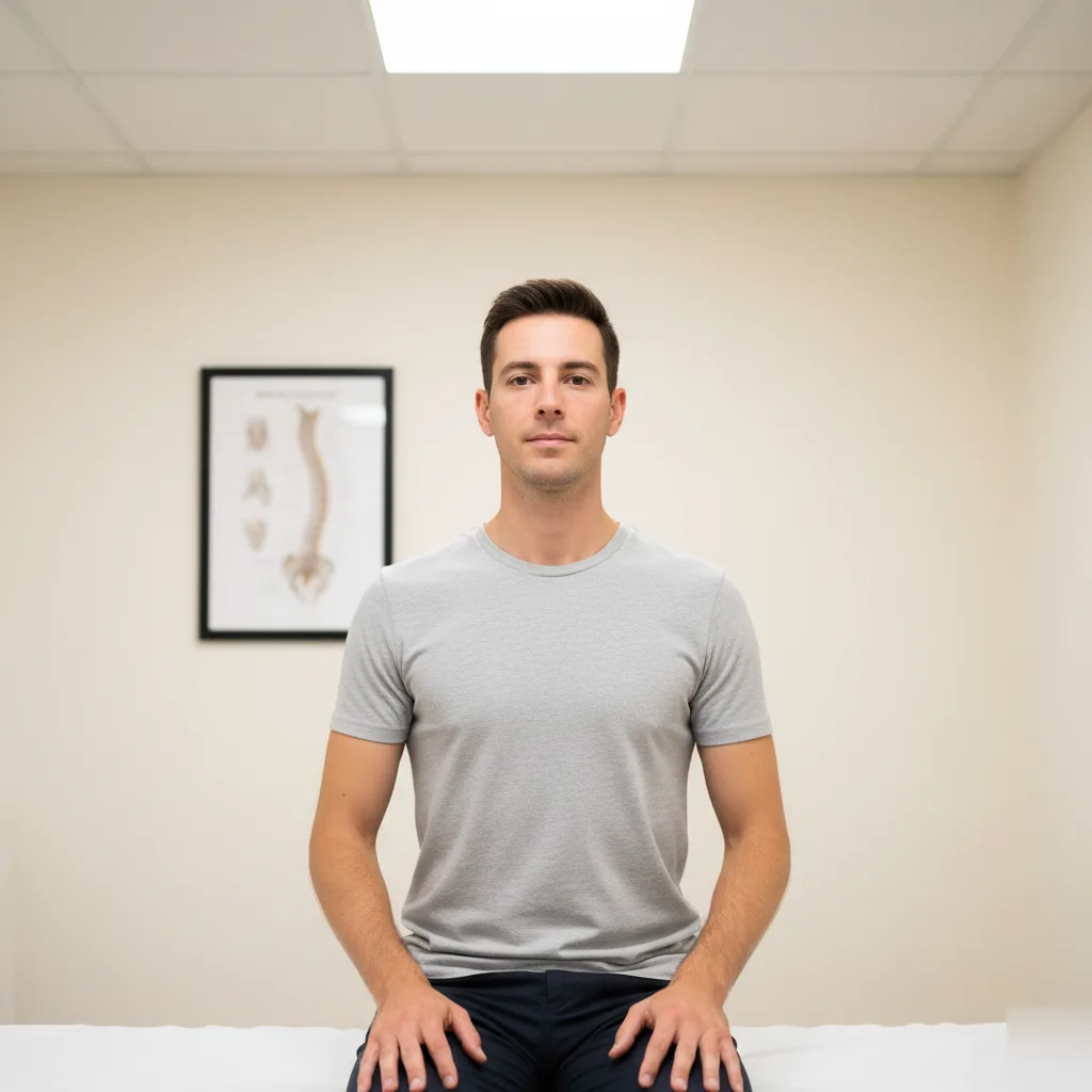 Chiropractic patient seated upright in a Rome, GA exam room before a spinal adjustment
