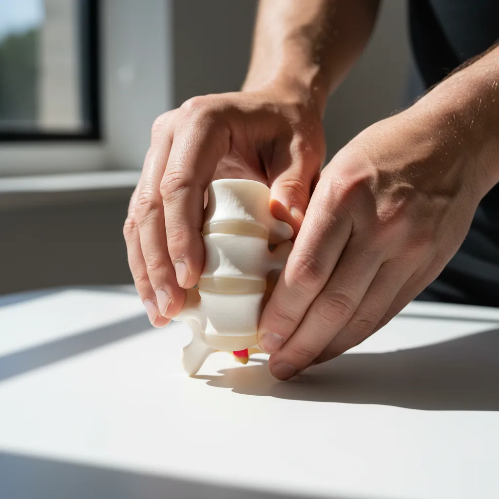 Chiropractor demonstrating spinal manipulation on a lumbar vertebrae model in Rome, GA