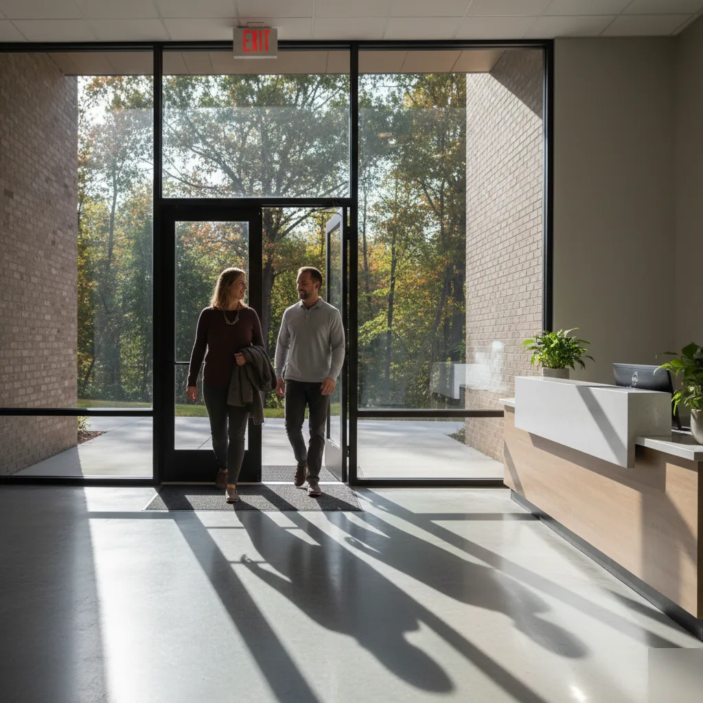 Man and woman entering the chiropractic clinic for pinched nerve treatment in Rome, GA