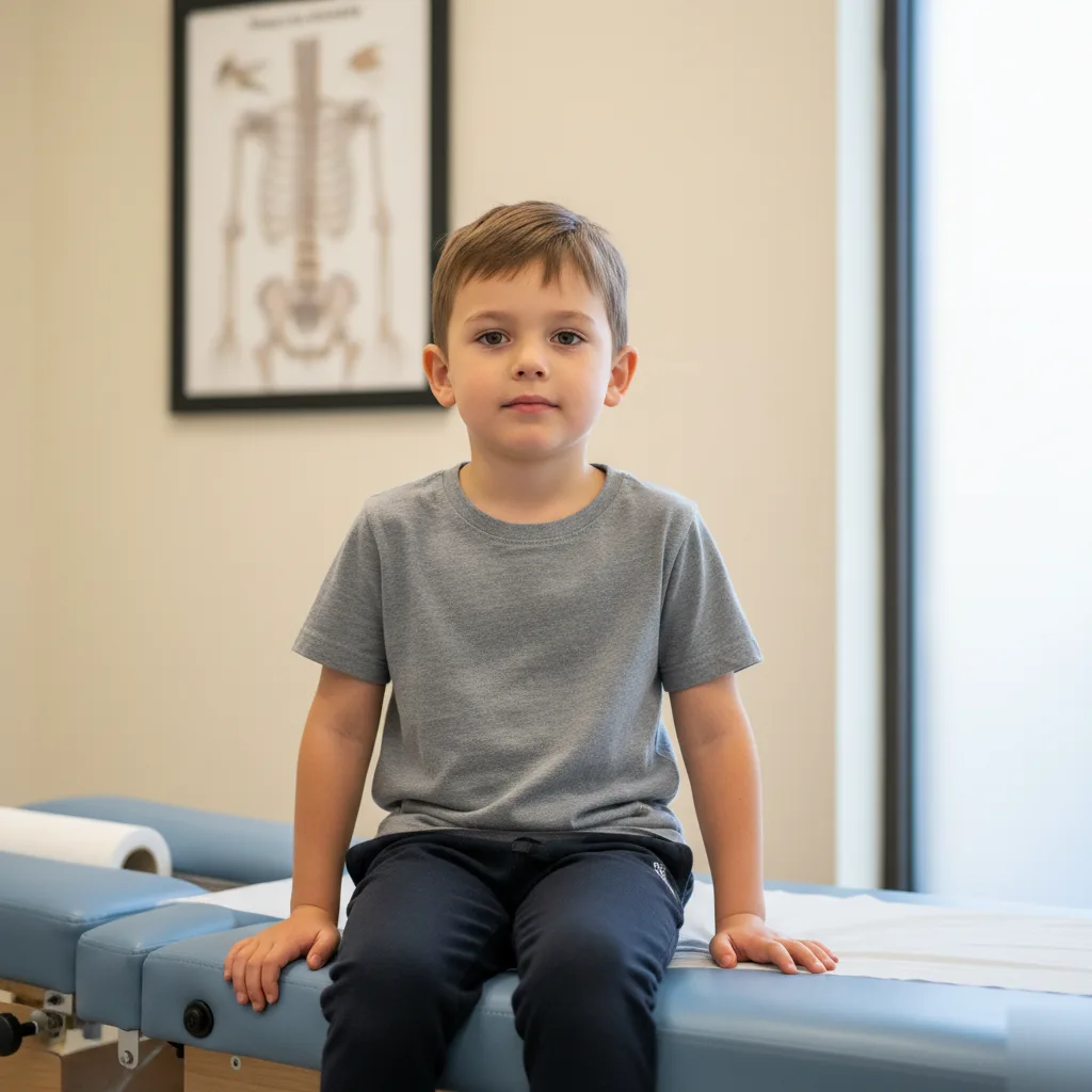 Young boy sitting upright with good posture after a pediatric chiropractic visit in Rome, GA