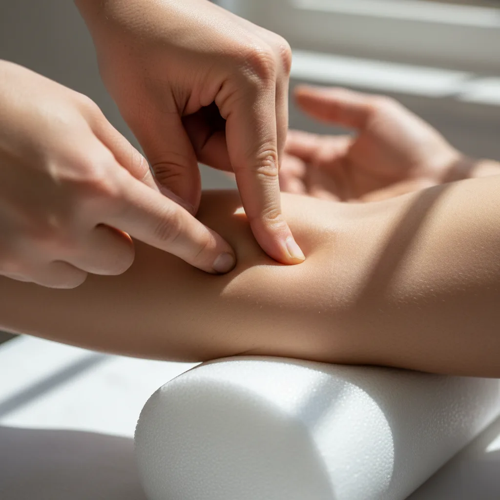 Targeted pressure applied to the medial epicondyle to pinpoint the source of golfer's elbow pain in Rome, GA