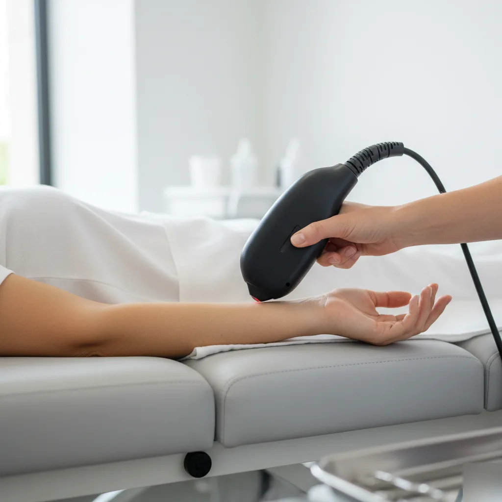 Patient receiving cold laser therapy on their arm at a Rome, GA chiropractic clinic